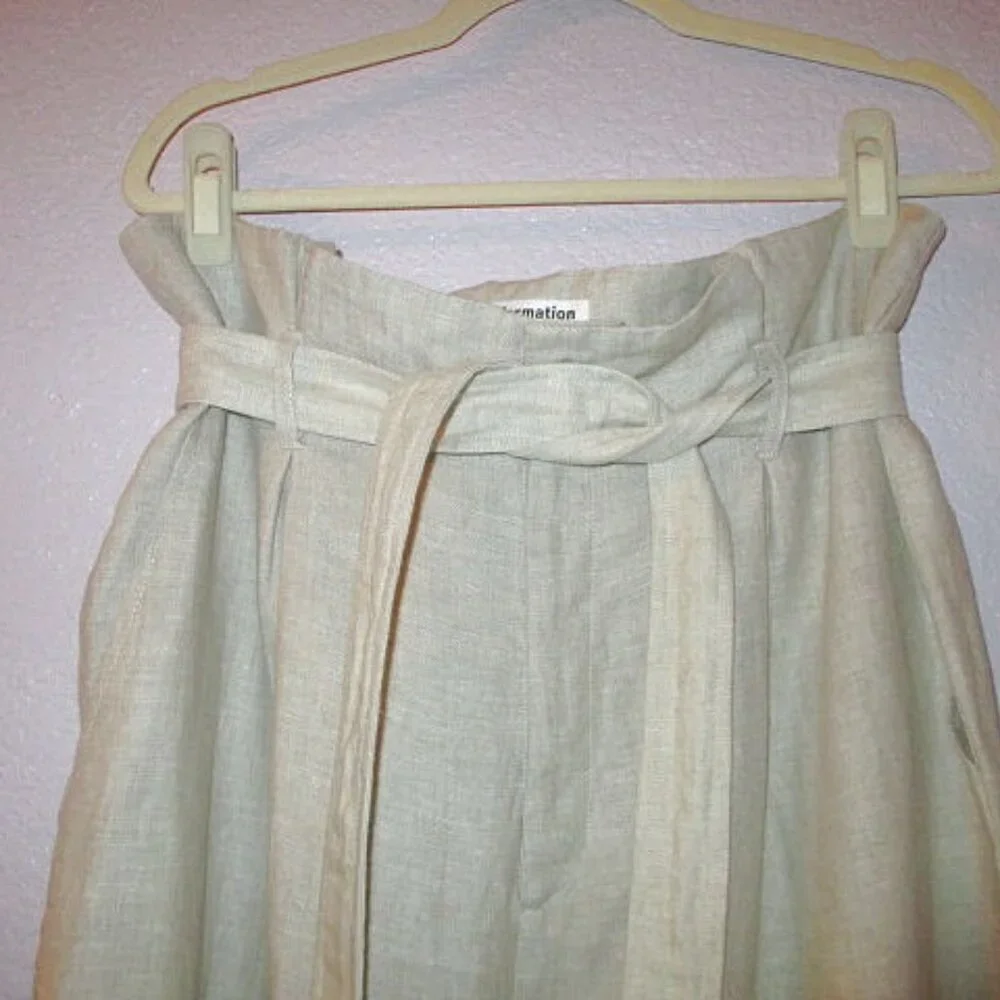 Reformation The Avalon Linen Trousers Size 14 Pleated Pockets High Rise Pants